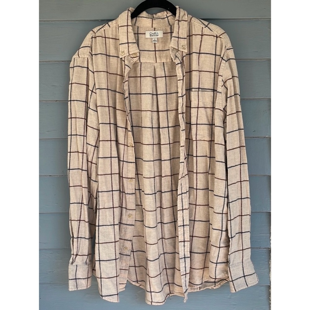Grid Print Collared Button-Down Shirt